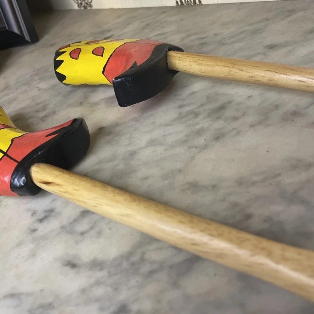 Southwest Themed Wooden Salad Spoons Solid Slotted Cowboy Boots Red Yellow Black